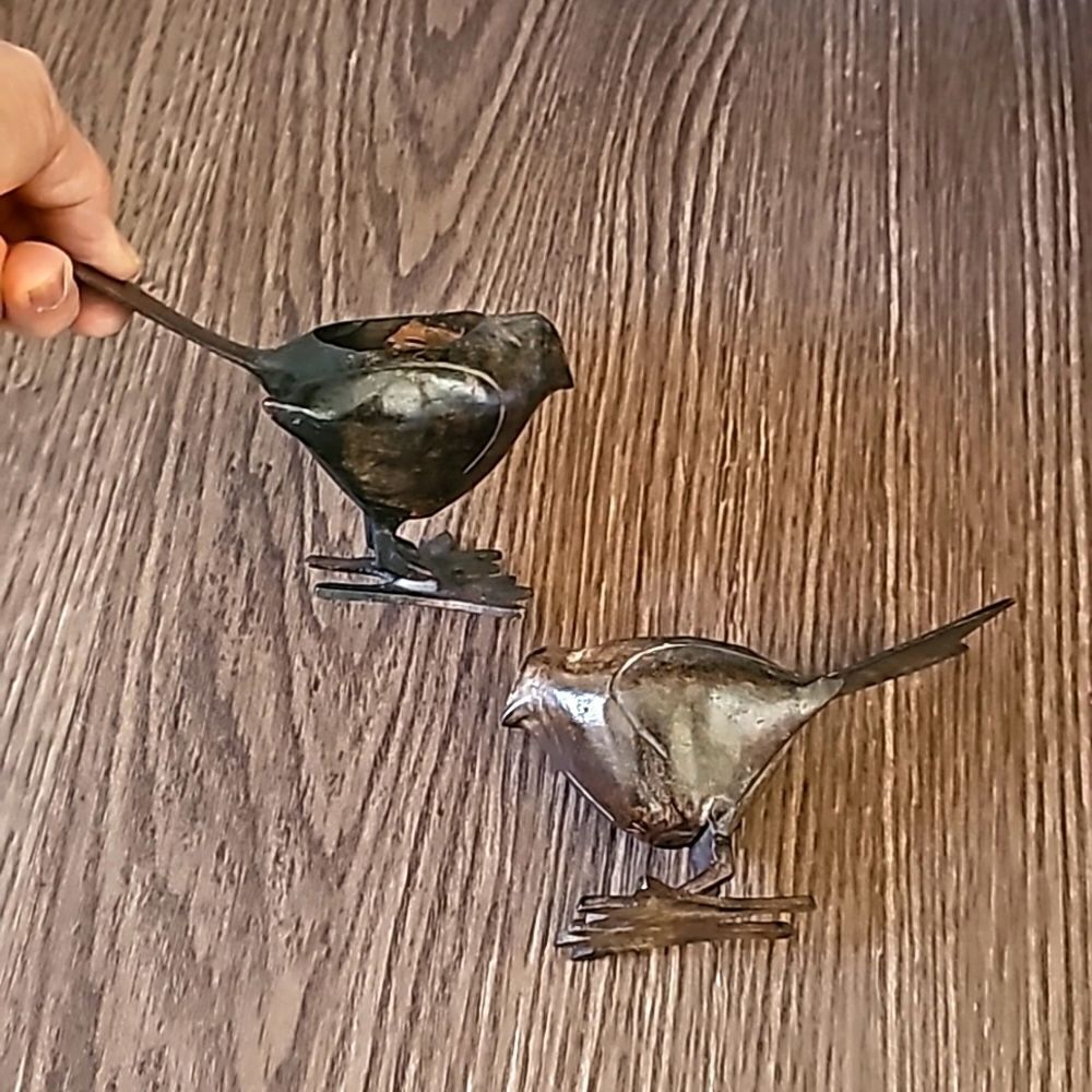 2 vintage votive metal cast iron birds